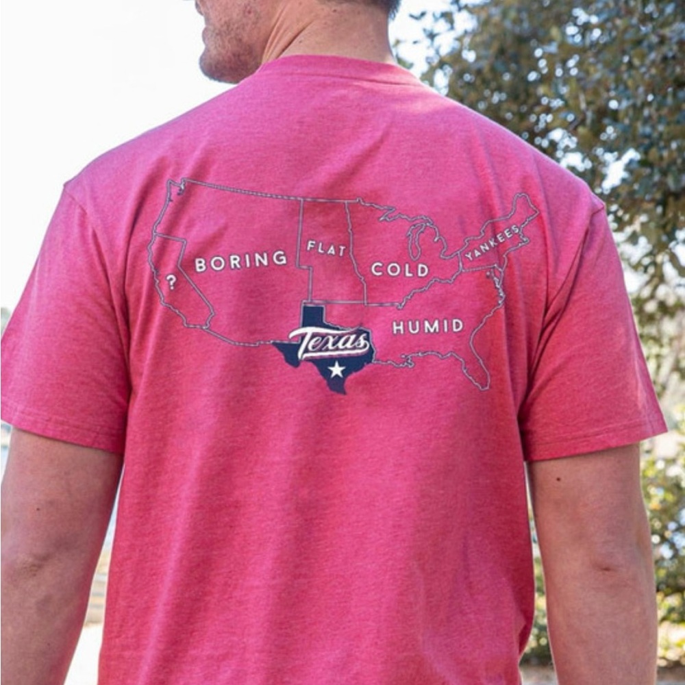 Burlebo Men’s Texas Star Tee RED Crimson Shirt USA Map Graphic Southern Style